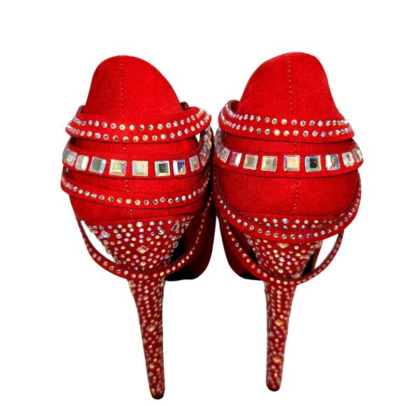 Paprika 6 Women's Dress Shoes Red  5 inch Heels Platform Rhinestones Closed Toe - Picture 3 of 8
